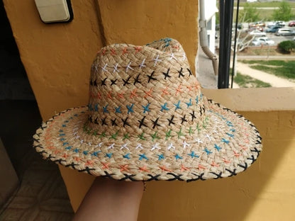 Stitched Bohemian Straw Fedora