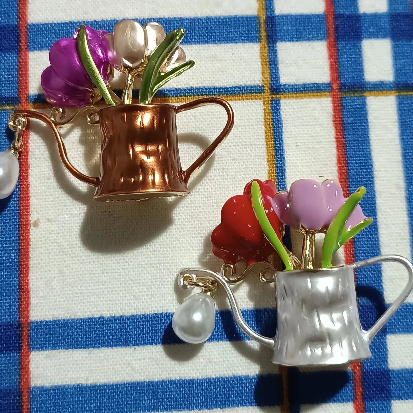 Tulip Time Flower Watering Can Brooch