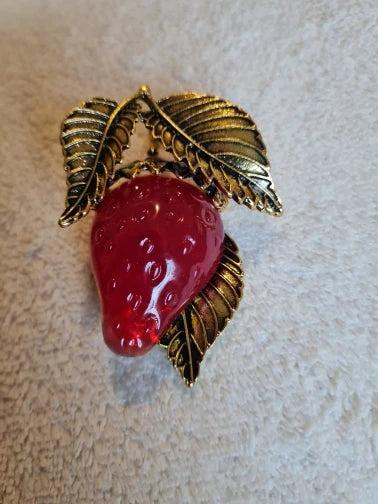 Vintage Resin Strawberry Brooch