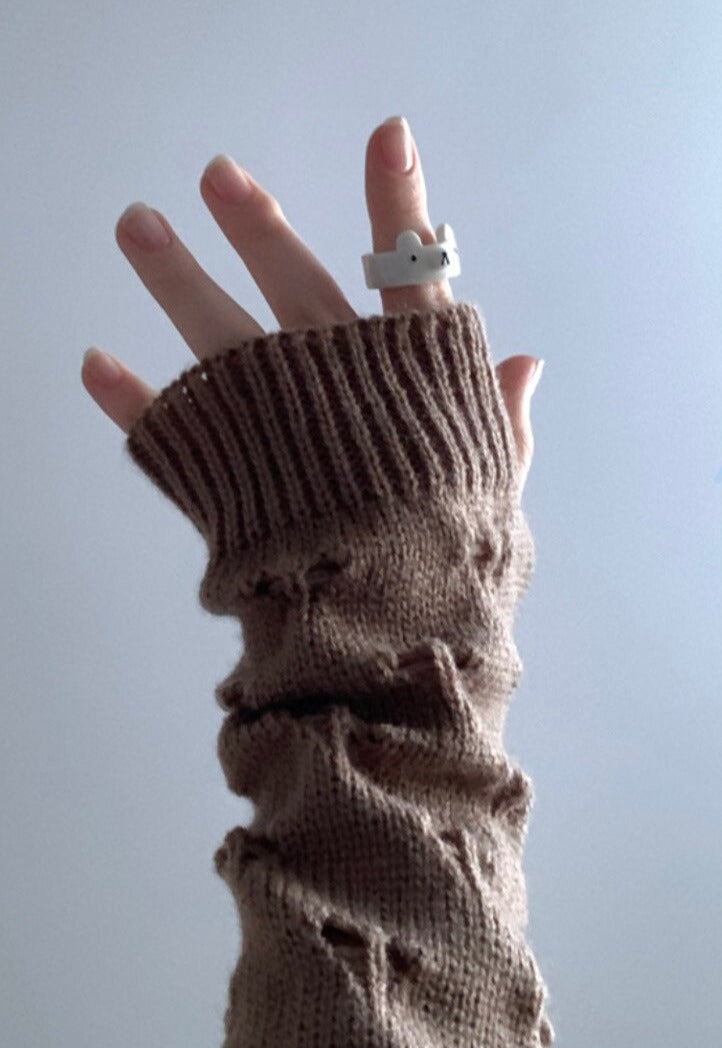 Heart Crushed Knit Fingerless Gloves