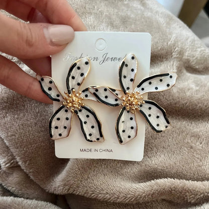 Polka Dot Love Flower Stud Earrings