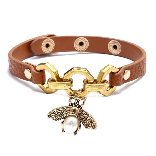 Vickie Bee Pendant Leather Bracelet