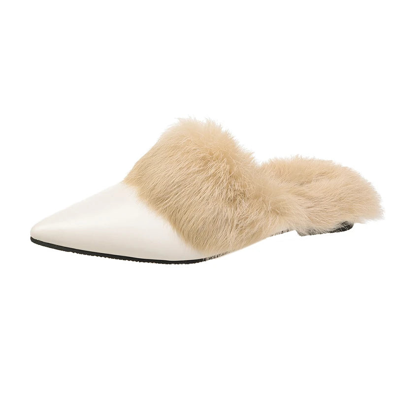 Ebbie Fur Pointed Toe Flat Slippers