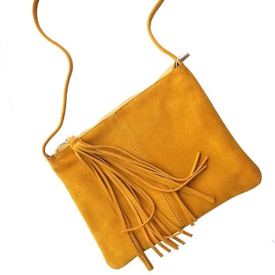 Fringed Suede Shoulder Envelope Bag