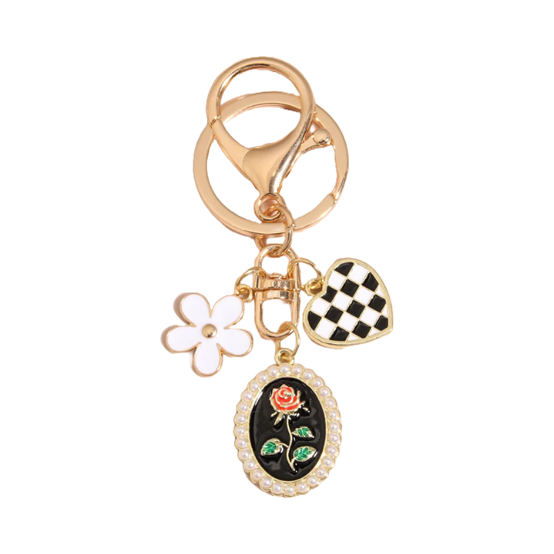 Enamel Classic Rose Charm Keyring