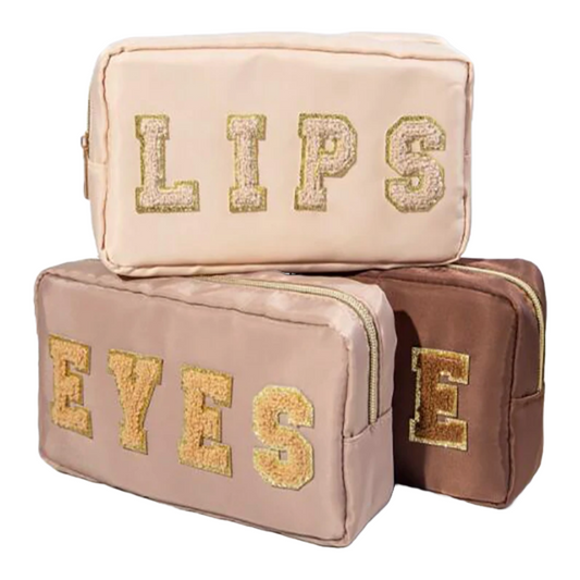 The Parlour Embroidered Letter Travel Cosmetic Bag 3Pcs Set