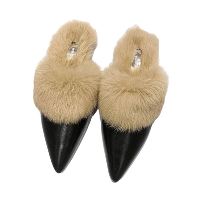 Ebbie Fur Pointed Toe Flat Slippers