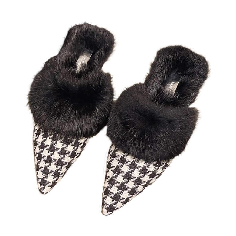 Ebbie Fur Pointed Toe Flat Slippers