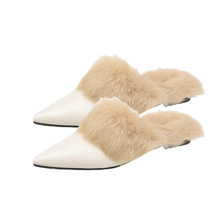 Ebbie Fur Pointed Toe Flat Slippers