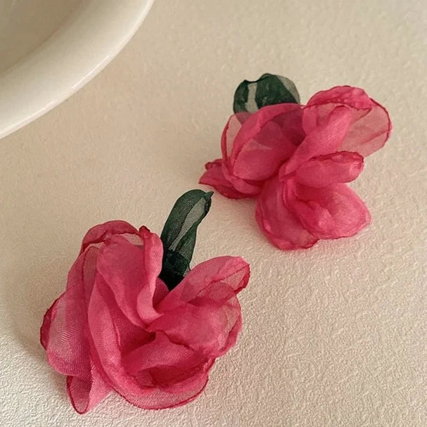 Spring in the Air Chiffon Flower Earrings