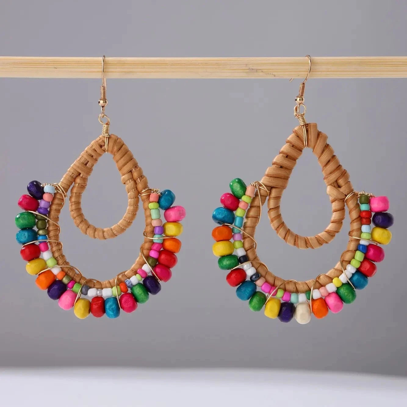 Rainbow Rattan Drop Earrings