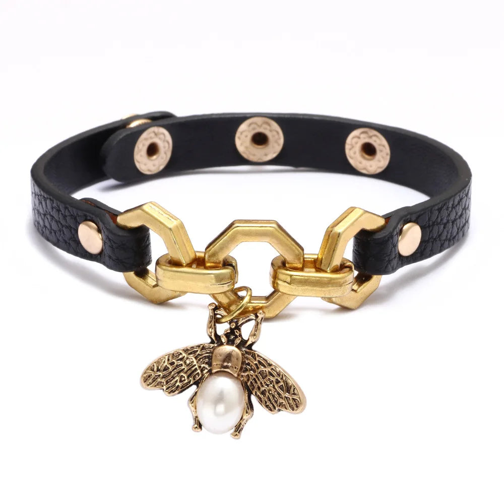 Vickie Bee Pendant Leather Bracelet