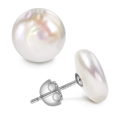 Bright Poem Button Pearl Earrings