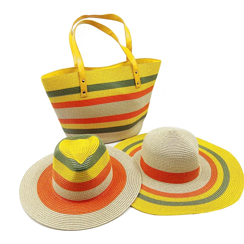 Sunset Color Matching Beach Tote & Hat Set