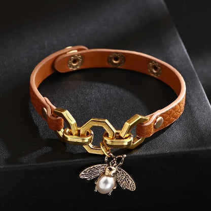 Vickie Bee Pendant Leather Bracelet