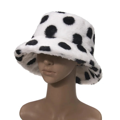 Spotted Winter Faux Fur Bucket Hat