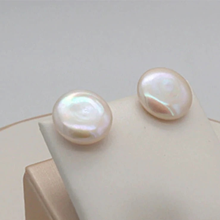 Bright Poem Button Pearl Earrings