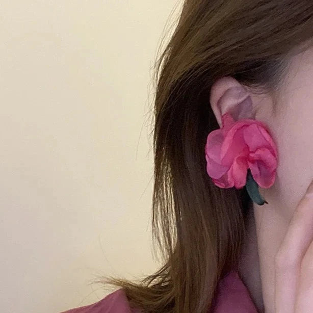 Spring in the Air Chiffon Flower Earrings