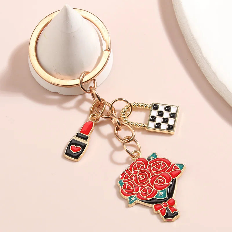 Enamel Bouquet of Roses Keyring