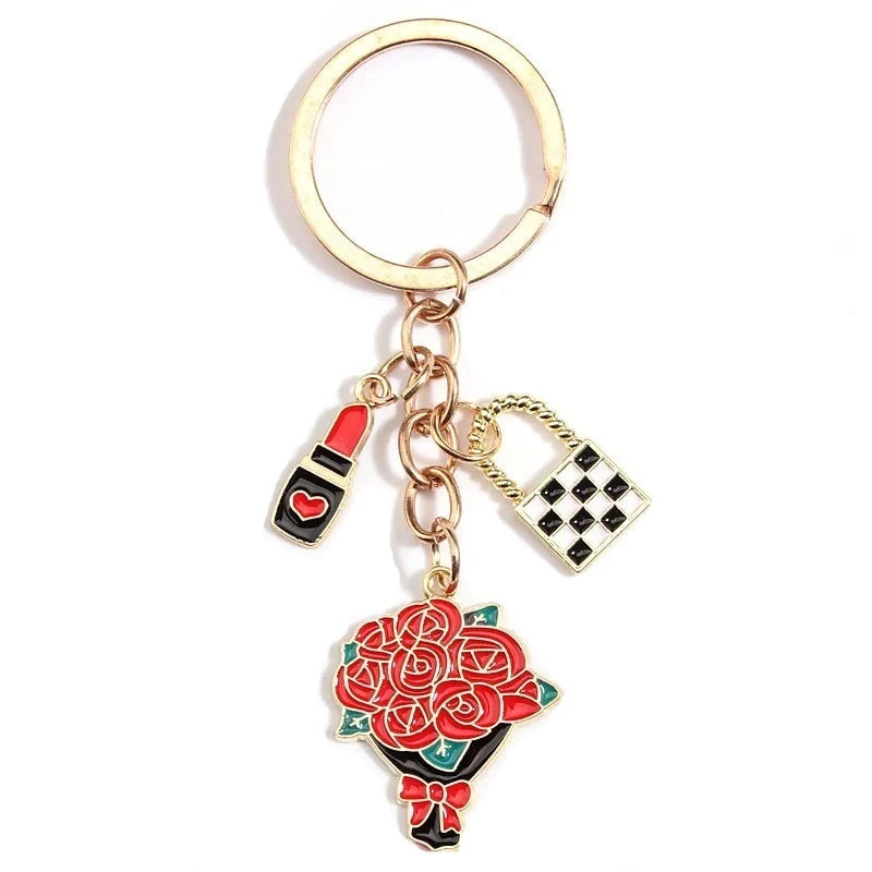 Enamel Bouquet of Roses Keyring