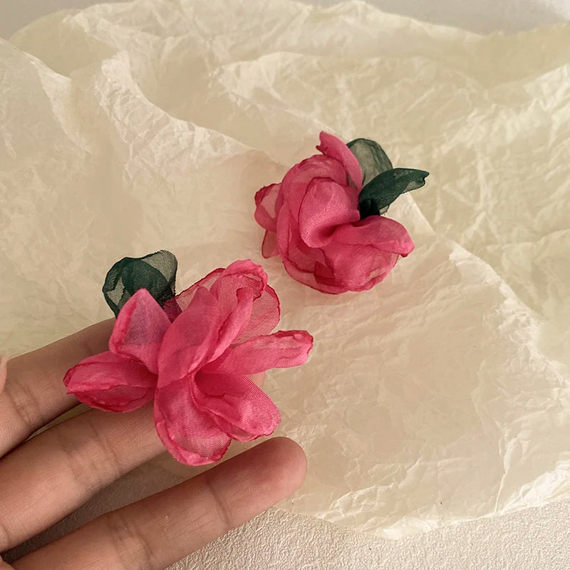 Spring in the Air Chiffon Flower Earrings