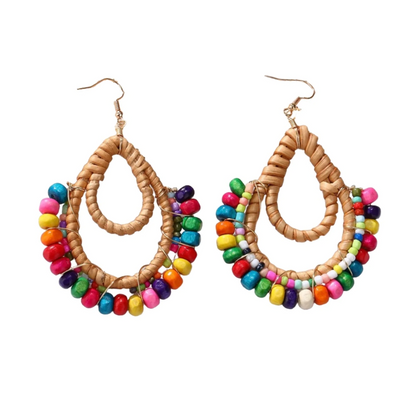 Rainbow Rattan Drop Earrings