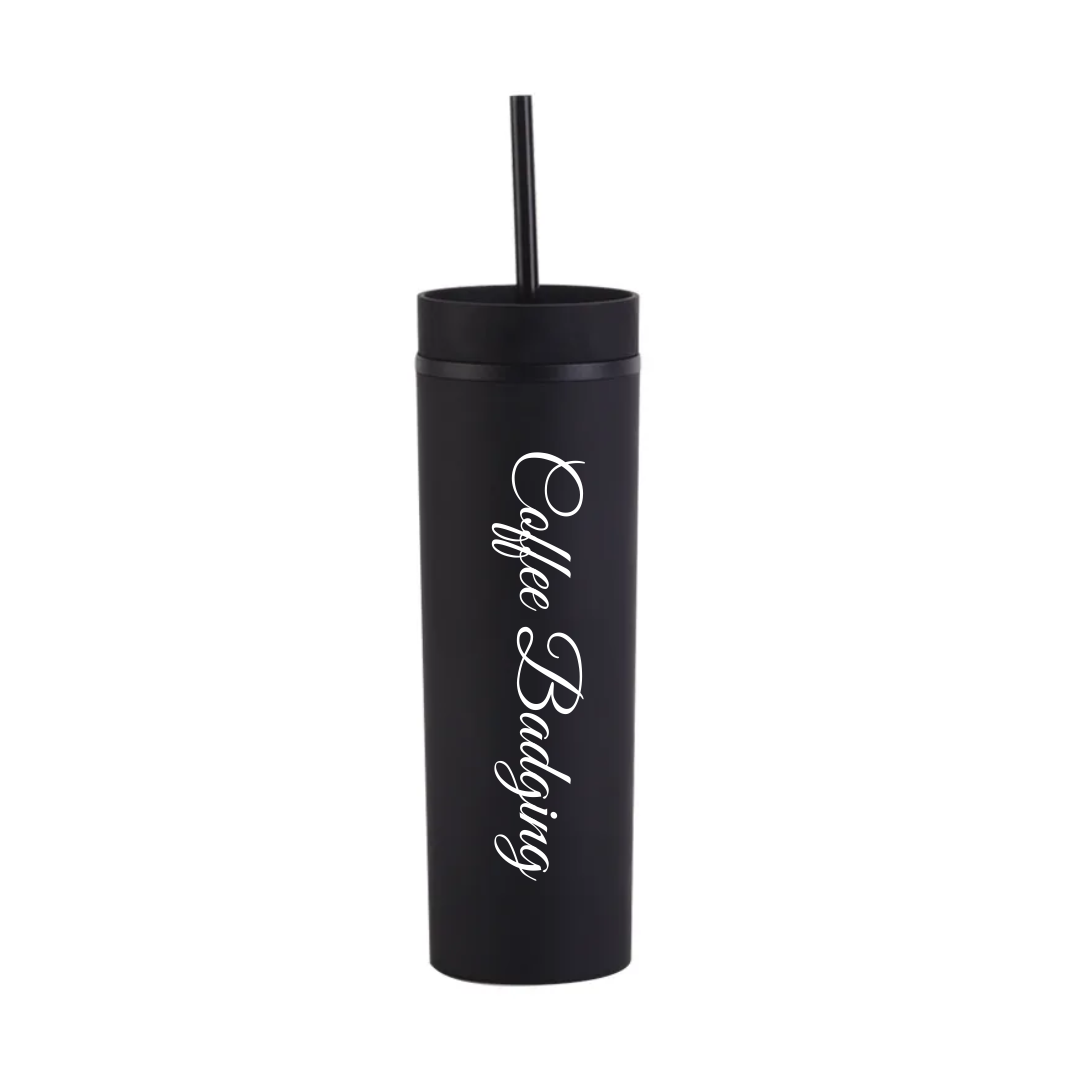 coffee badging Skinny Tumbler Bottle with straw