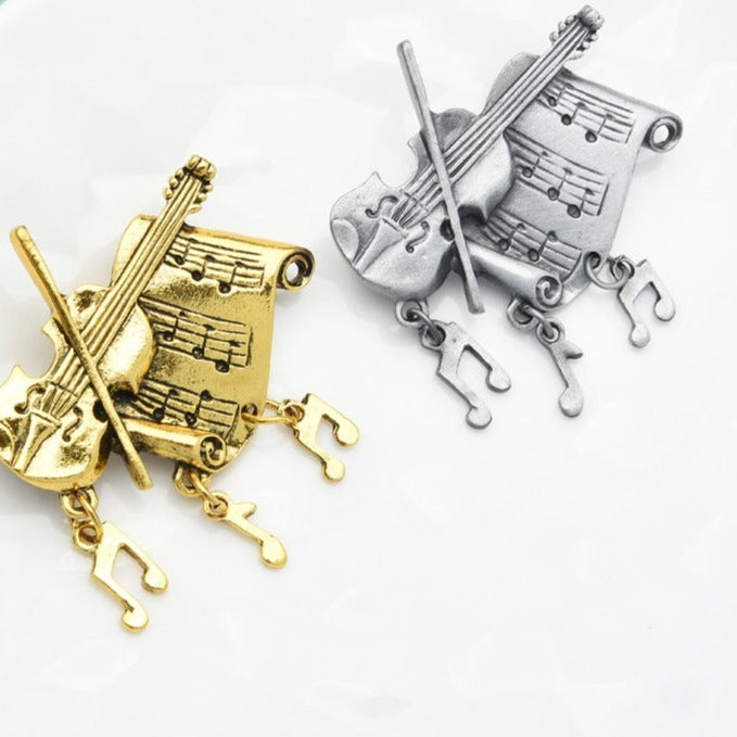 Violin and Sheet Music Pendant Brooch