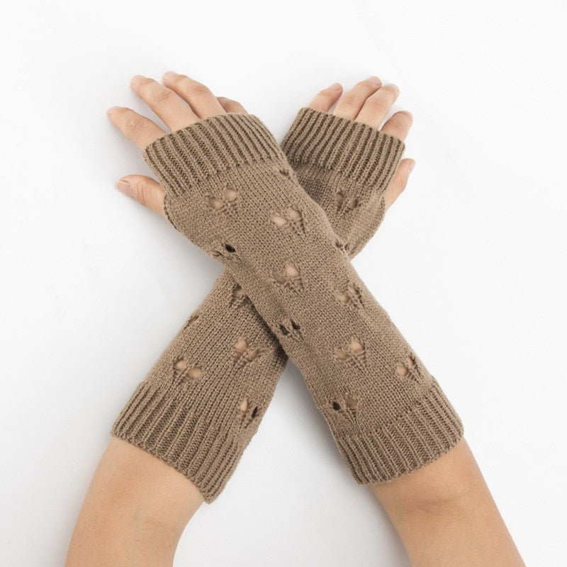 Heart Crushed Knit Fingerless Gloves