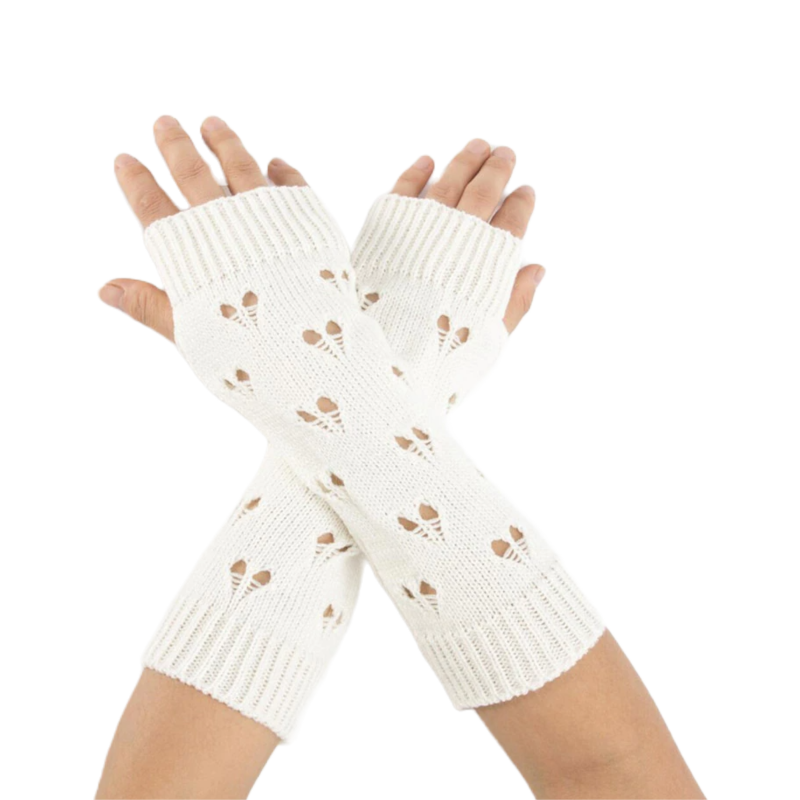 Heart Crushed Knit Fingerless Gloves