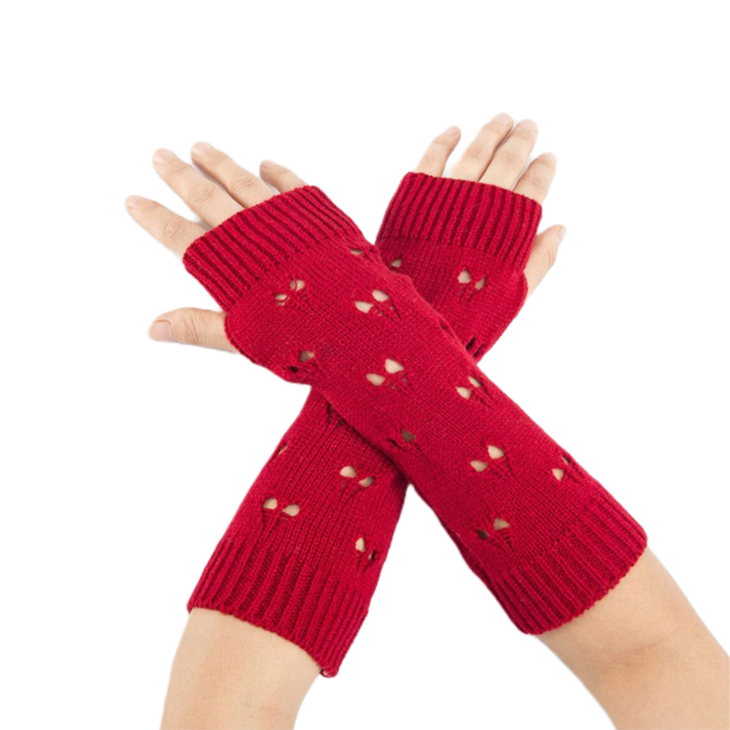 Heart Crushed Knit Fingerless Gloves