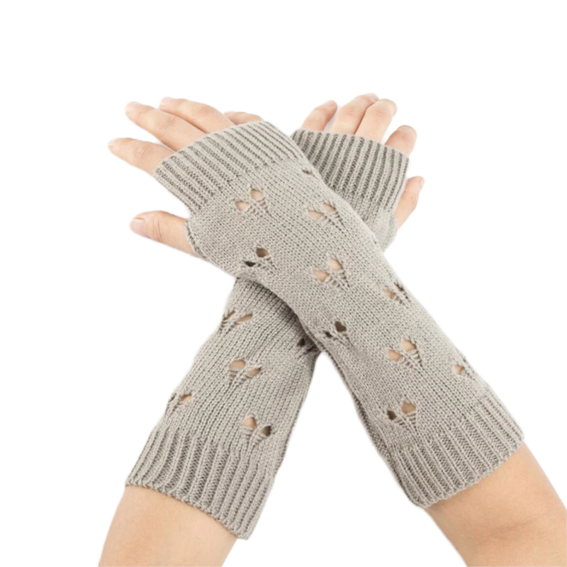 Heart Crushed Knit Fingerless Gloves