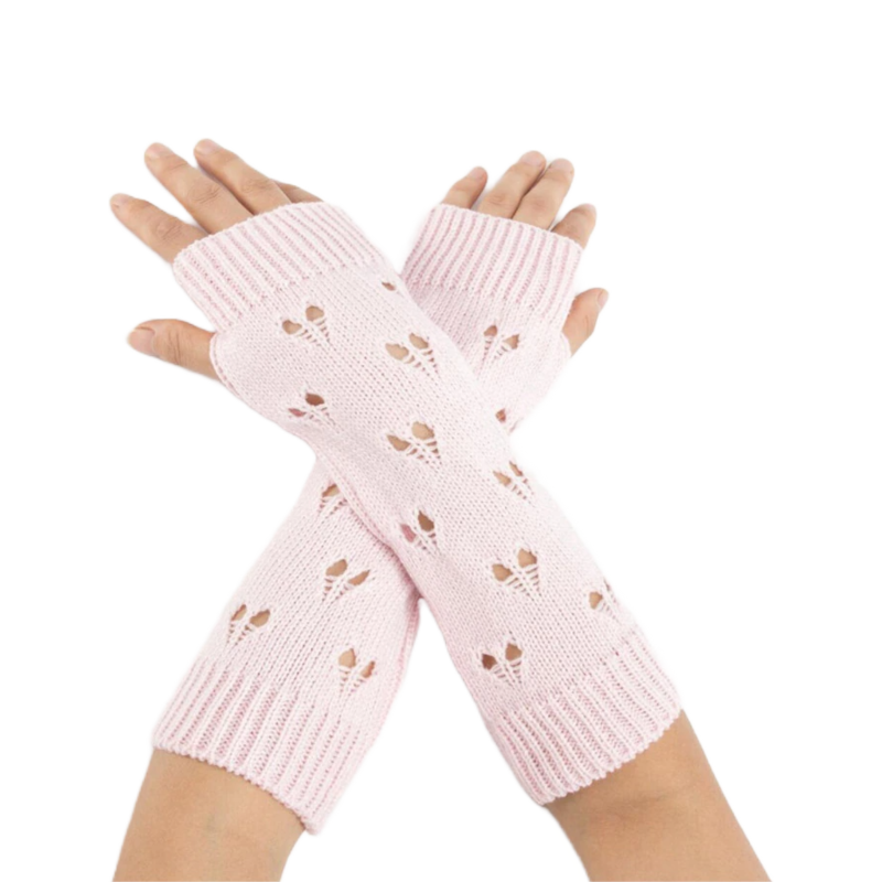 Heart Crushed Knit Fingerless Gloves