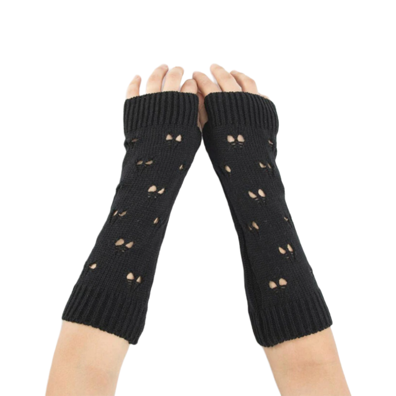 Heart Crushed Knit Fingerless Gloves