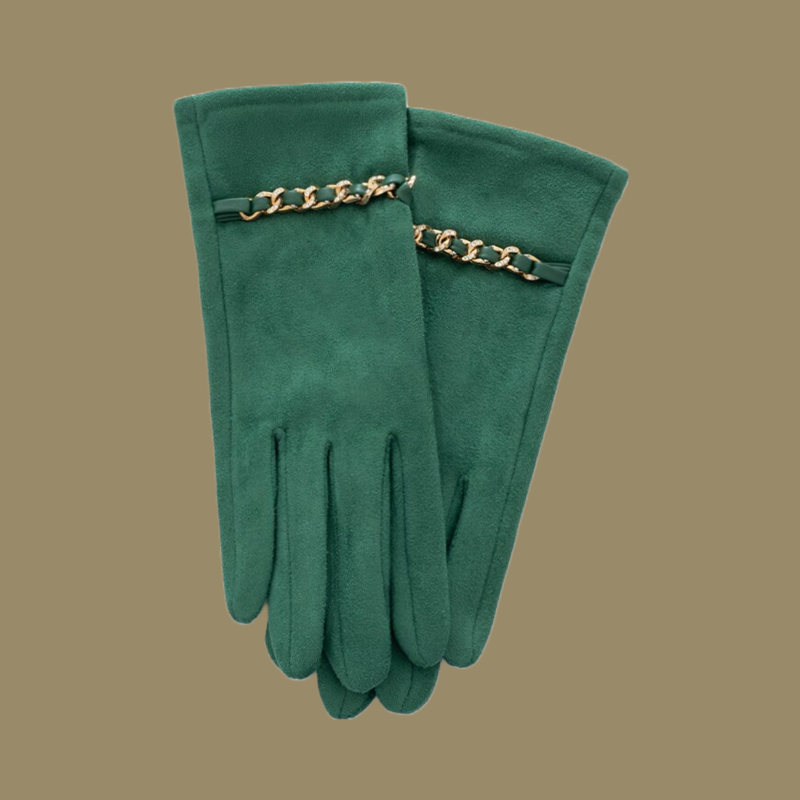 Gold Chain Suede Winter Gloves