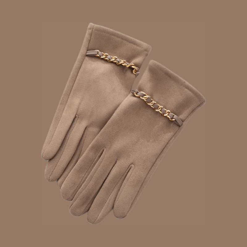 Gold Chain Suede Winter Gloves