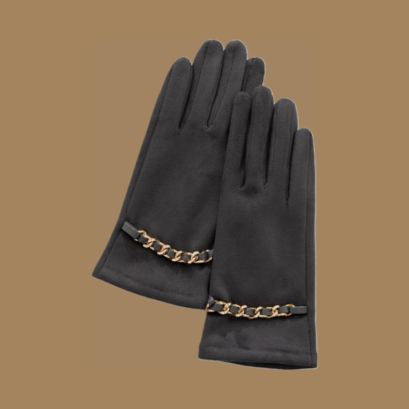 Gold Chain Suede Winter Gloves