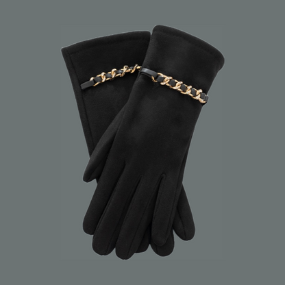 Gold Chain Suede Winter Gloves