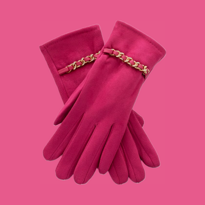 Gold Chain Suede Winter Gloves