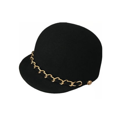 Gold Chain Black Cloche Hat