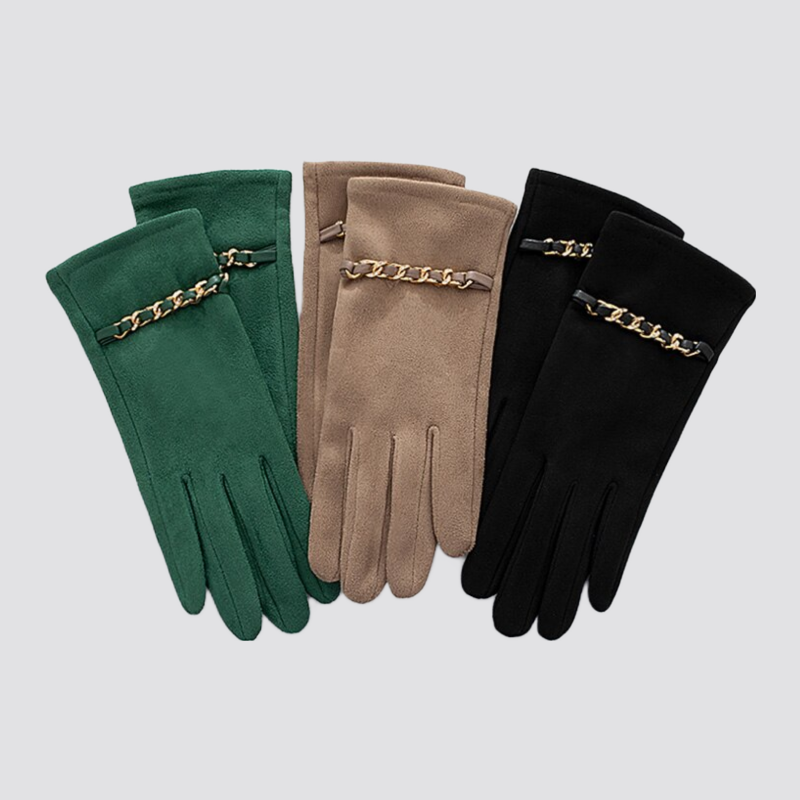 Gold Chain Suede Winter Gloves