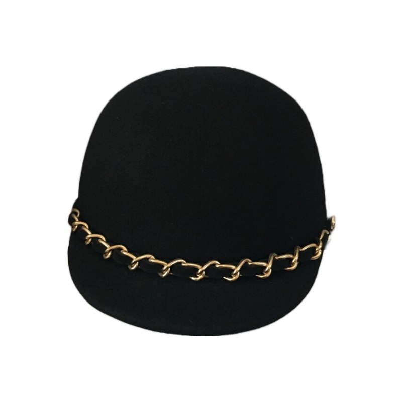 Gold Chain Black Cloche Hat