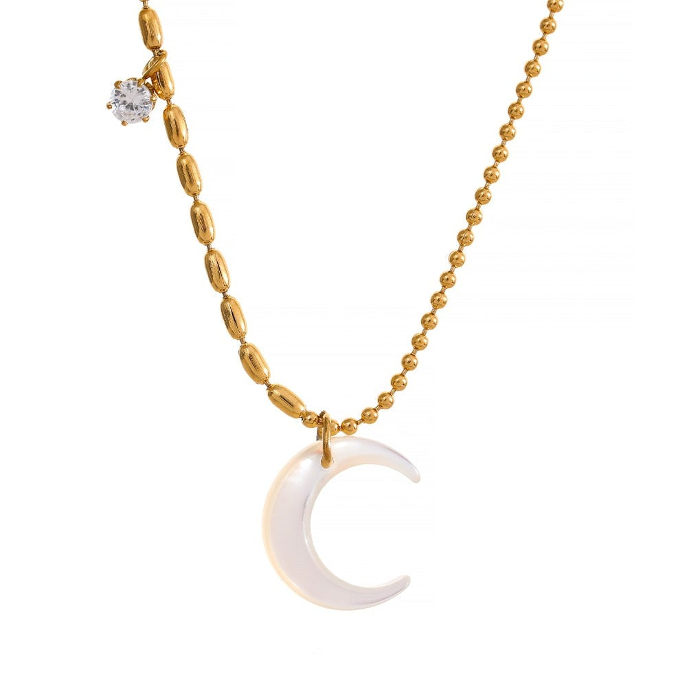 White Shell Moon Necklace